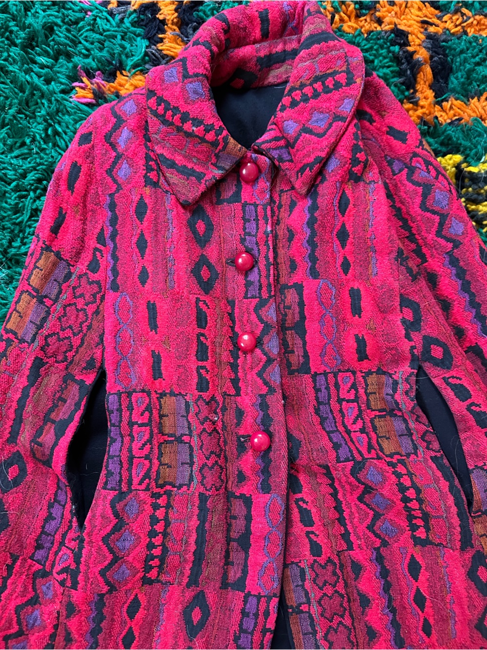 VINTAGE colorful geometric poncho - Picture 2 of 2